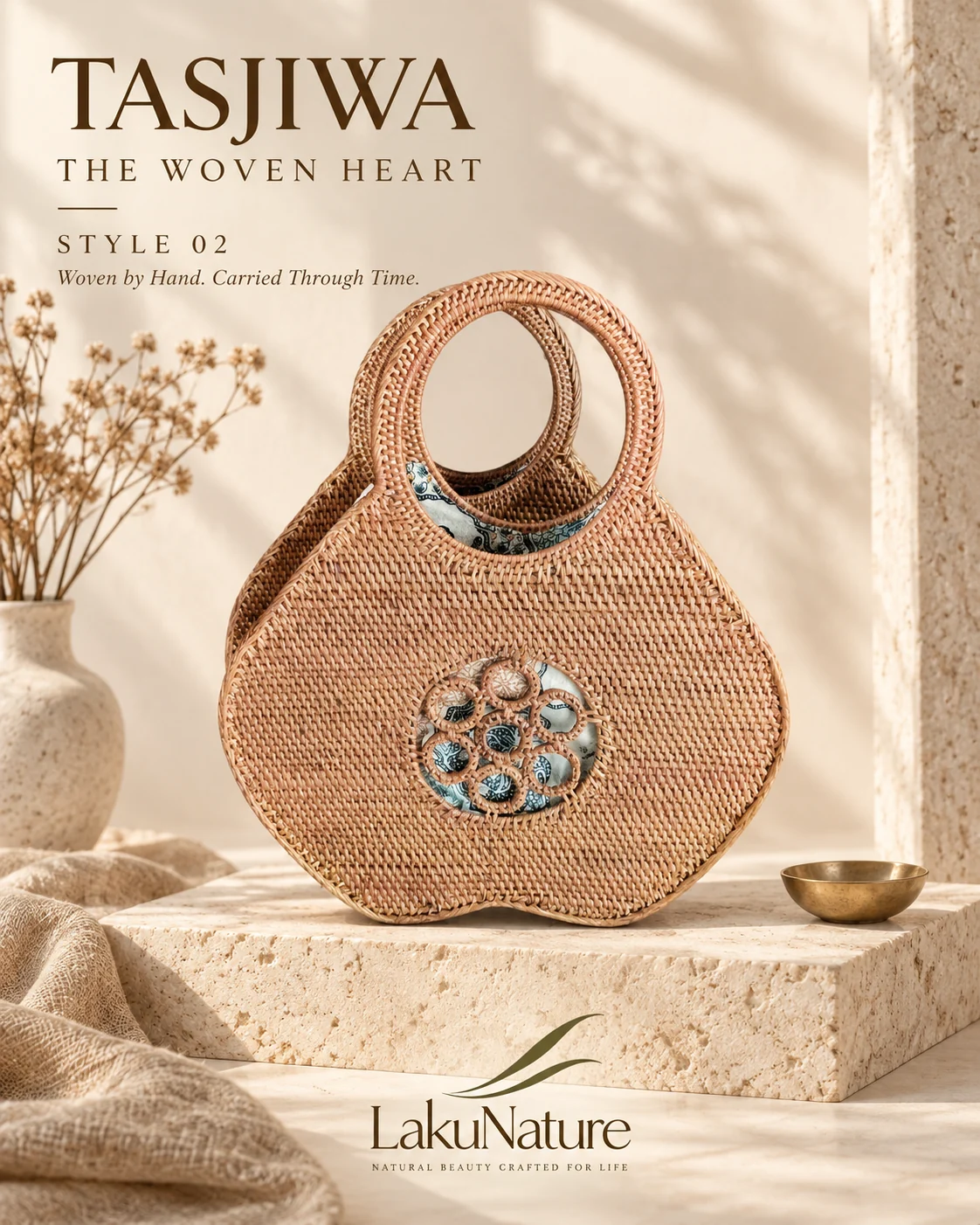 Heart Medallion, tas rotan anyaman tangan LakuNature
