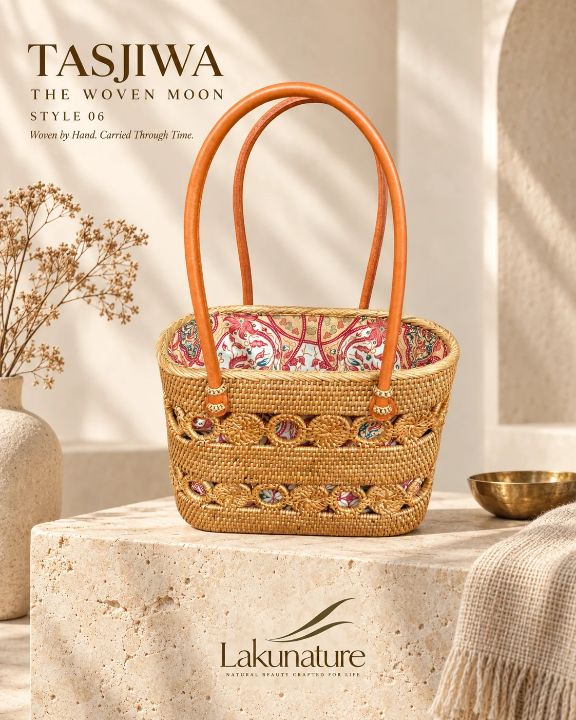Heritage Bloom Basket, tas rotan anyaman tangan LakuNature