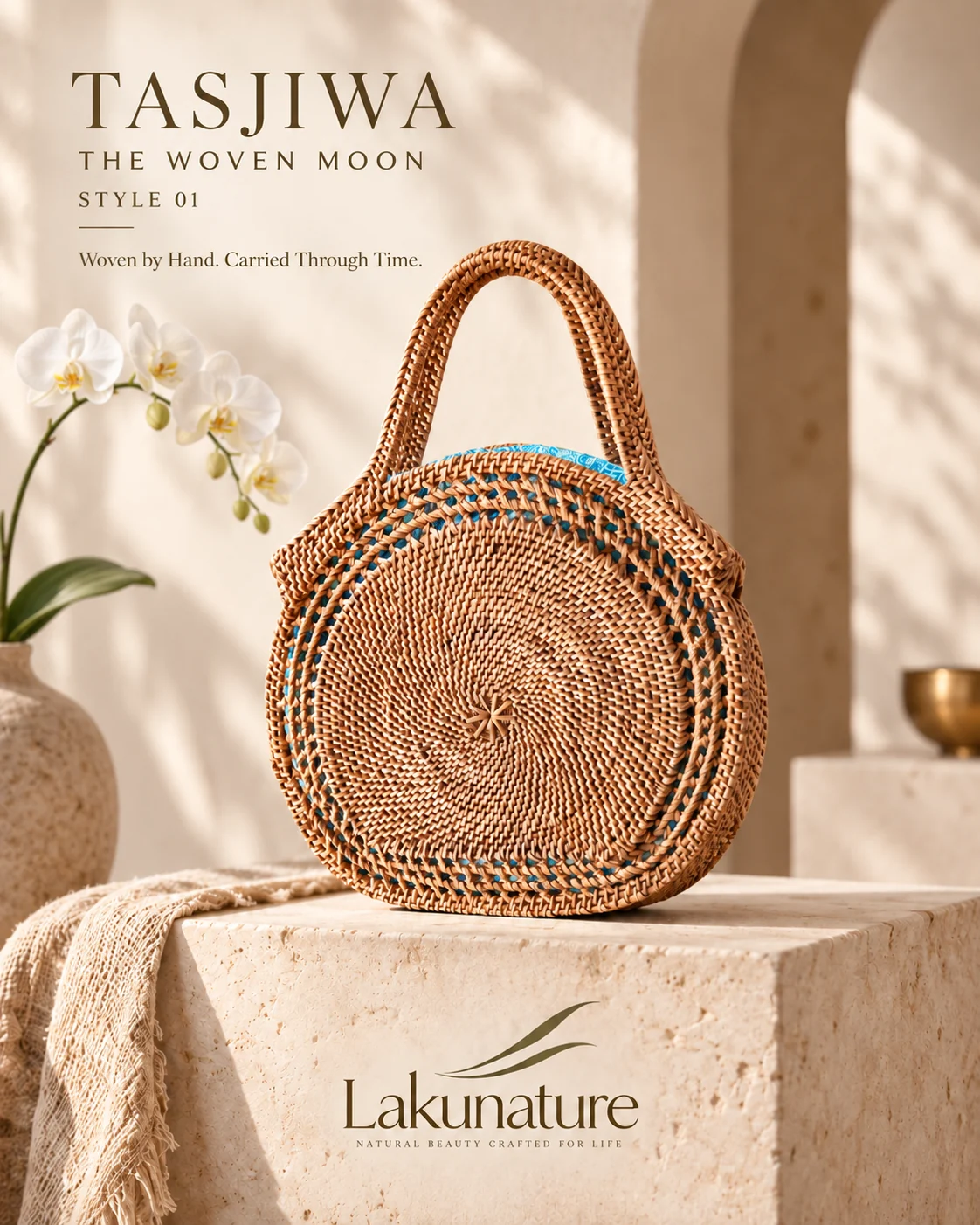 Moon Disc handwoven rattan bag by LakuNature