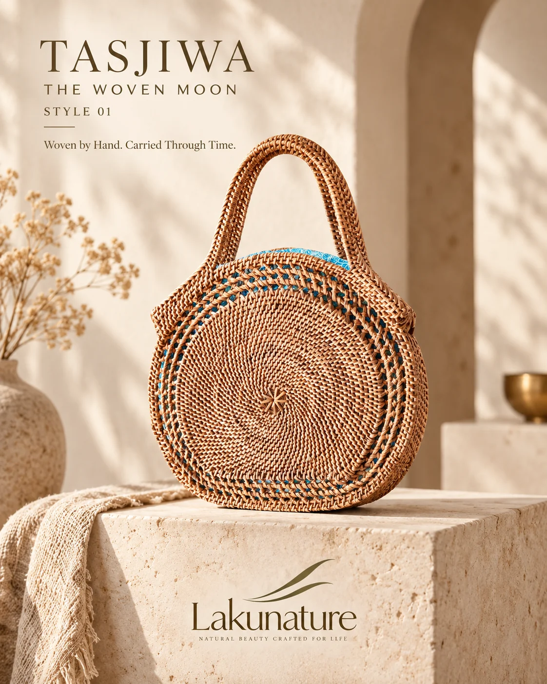 Moon Disc handwoven rattan bag by LakuNature 2