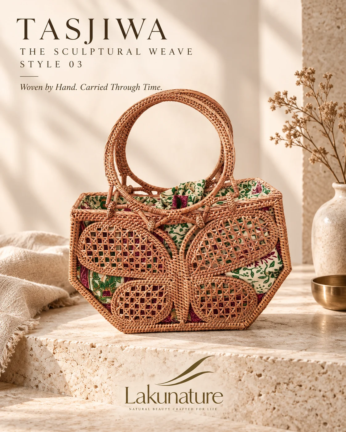 Sculptural Botanical Frame, tas rotan anyaman tangan LakuNature