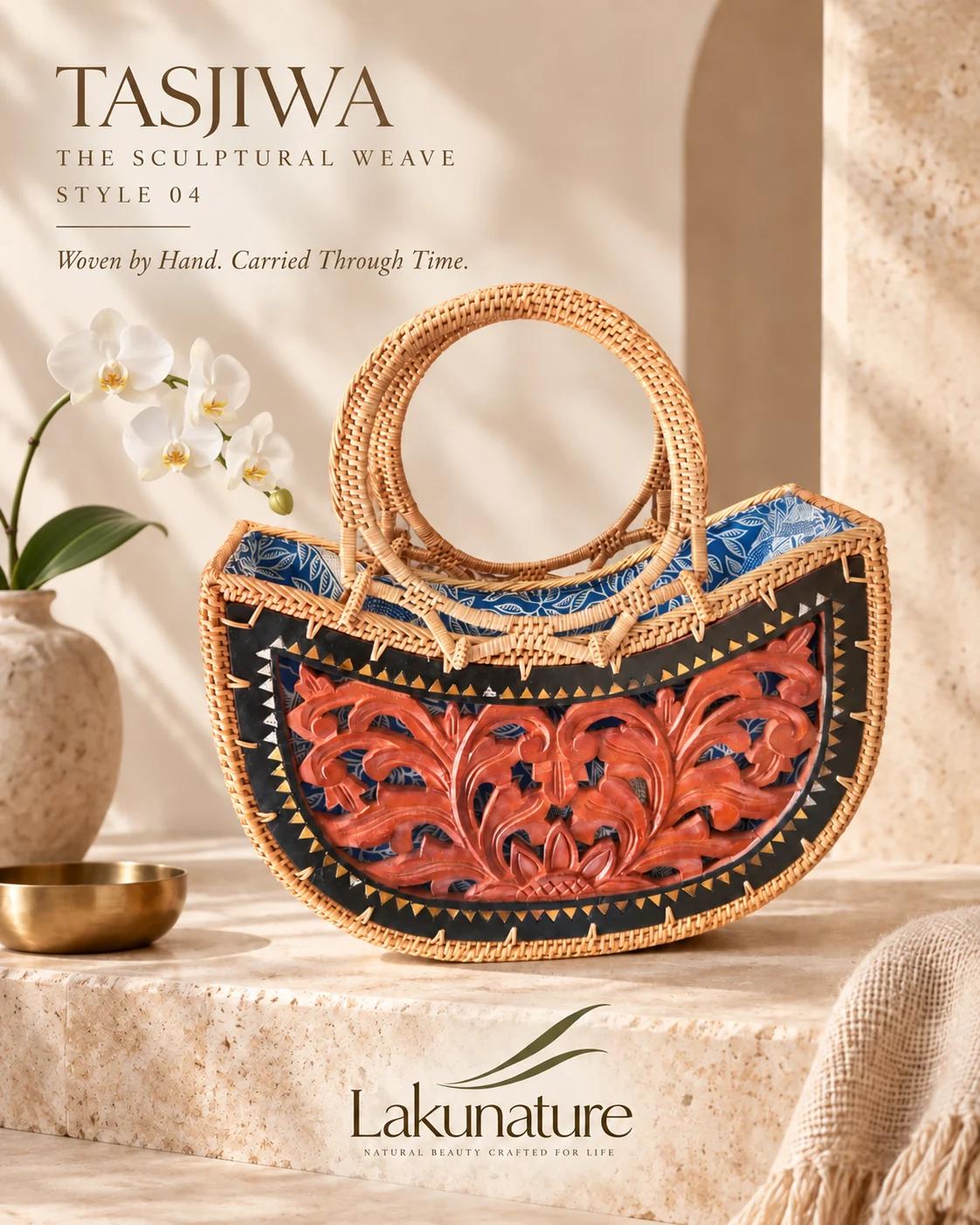 Sculptural Carved Crescent, tas rotan anyaman tangan LakuNature 2