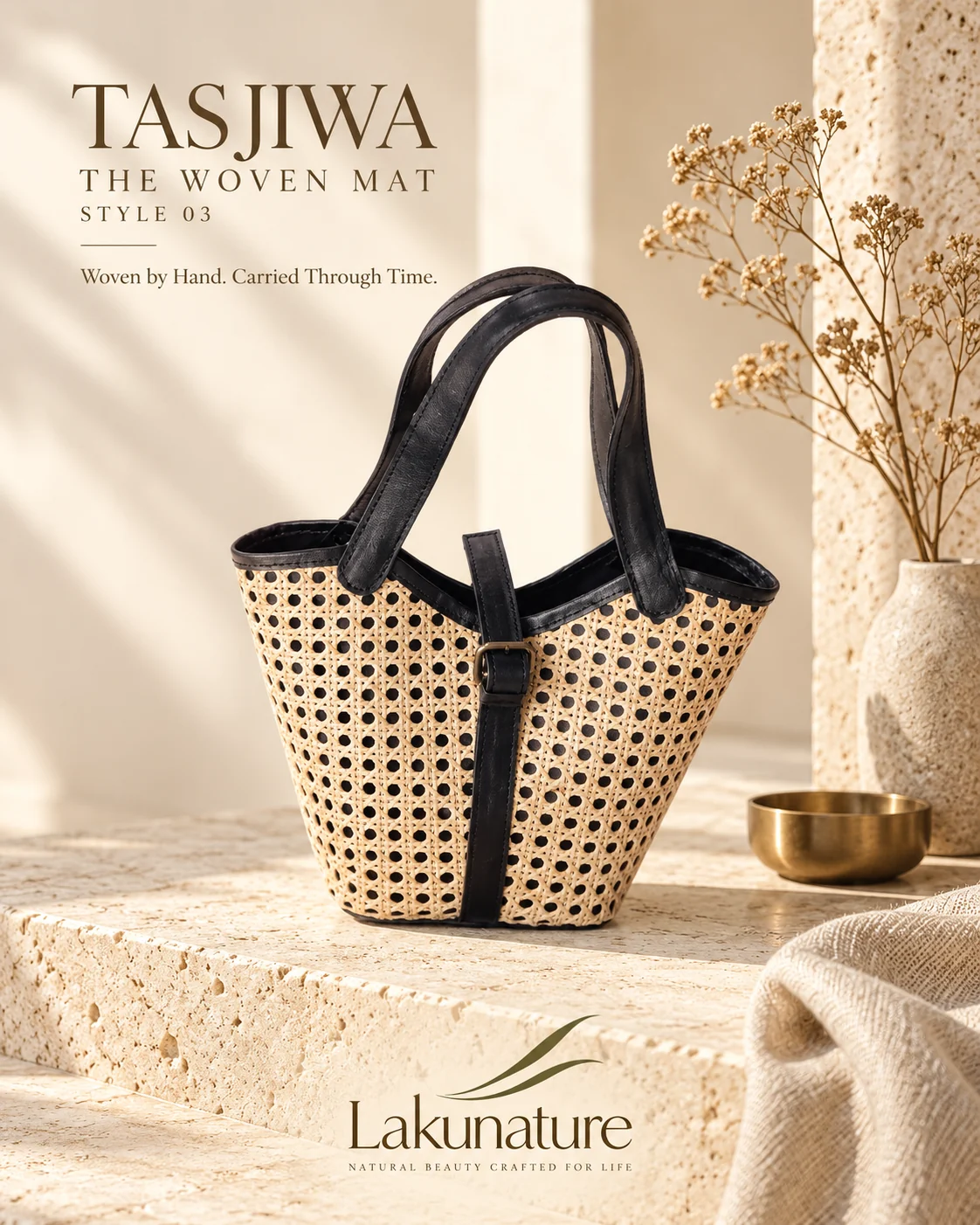 Woven Contrast Basket handwoven rattan bag by LakuNature