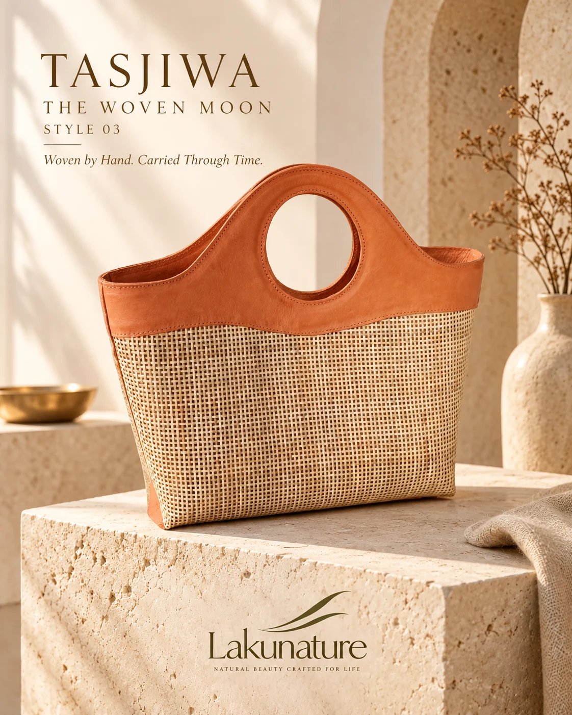 Woven Cutout Shopper handwoven rattan bag by LakuNature