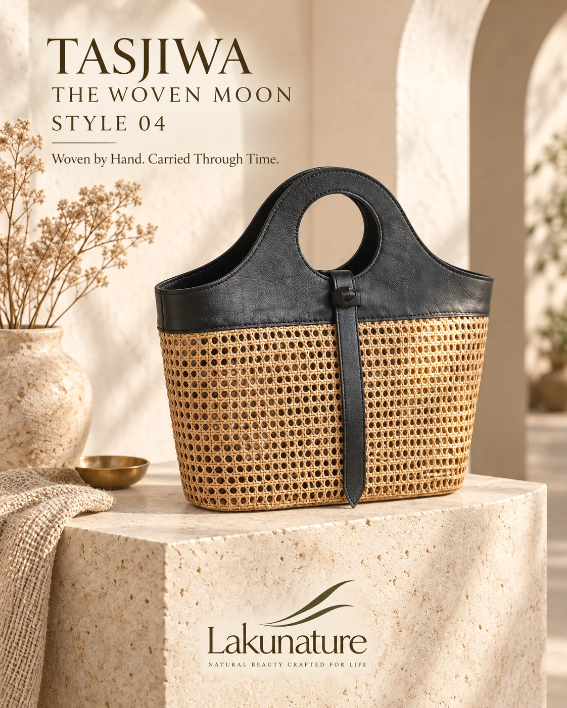 Woven Noir Cutout handwoven rattan bag by LakuNature